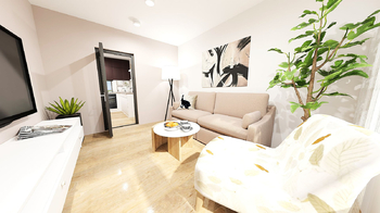 Vizualizace možného stavu: obývací pokoj - Prodej bytu 2+kk v osobním vlastnictví 40 m², Praha 9 - Prosek