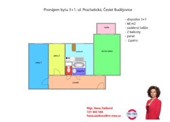 plánek - Pronájem bytu 3+1 v osobním vlastnictví 66 m², České Budějovice