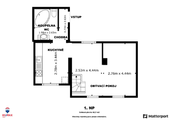 Půdorys 1. NP - Prodej domu 60 m², Jindřichovice