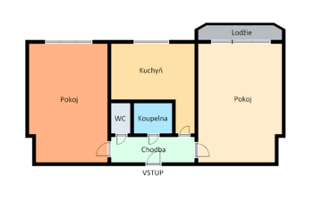 Půdorys - Prodej bytu 2+1 v osobním vlastnictví 55 m², Vyškov