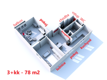 dispozice bytu ... - Prodej bytu 3+kk v osobním vlastnictví 85 m², Havlíčkův Brod