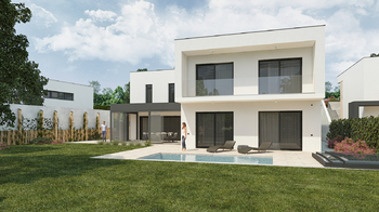 vizualizace s dokončenou zahradou - Prodej domu 334 m², Praha 5 - Slivenec