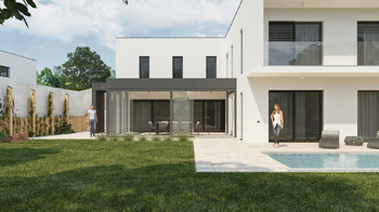 vizualizace s dokončenou zahradou - Prodej domu 334 m², Praha 5 - Slivenec