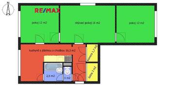 plánek - Pronájem bytu 3+1 v osobním vlastnictví 66 m², České Budějovice