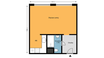 Plánek bytu - Pronájem bytu 1+kk v osobním vlastnictví 34 m², Český Brod
