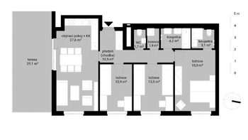 Plán bytu - Pronájem bytu 4+kk v osobním vlastnictví 96 m², Praha 9 - Kbely