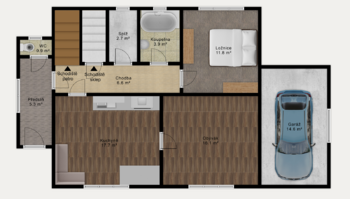Půdorys 1. patro - Prodej domu 207 m², Lomnice nad Lužnicí