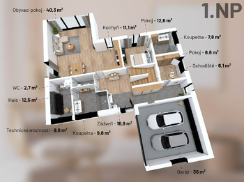 půdorys 1NP - Prodej domu 285 m², Křenice