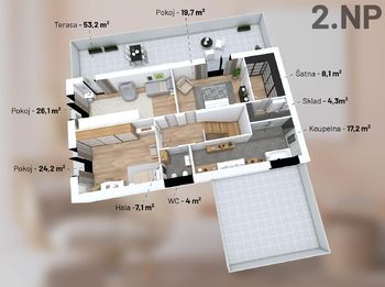 půdorys 2NP - Prodej domu 285 m², Křenice