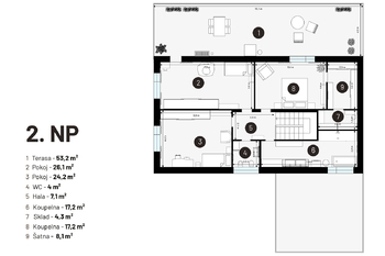 půdorys 2.NP - Prodej domu 285 m², Křenice