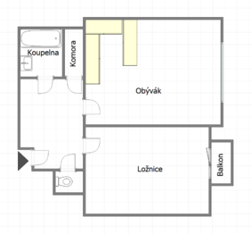 Půdorys bytu - Pronájem bytu 2+kk v osobním vlastnictví 51 m², Praha 4 - Nusle