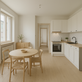 Vizualizace -Kuchyň s jídelním koutem - Prodej bytu 1+1 v osobním vlastnictví 45 m², Olomouc 