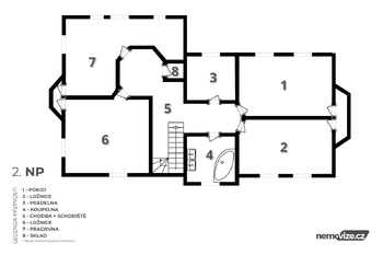 půdorys 2 NP - Prodej domu 347 m², Tuchoměřice