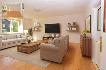 Vizualizace obývacího pokoje. - Pronájem bytu 3+1 v osobním vlastnictví 77 m², Praha 9 - Čakovice