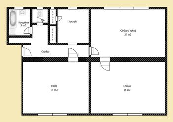 Půdorys bytu - Pronájem bytu 3+1 v osobním vlastnictví 77 m², Praha 9 - Čakovice