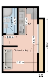 Půdorys obytných prostor - Prodej bytu 2+kk v osobním vlastnictví 49 m², Čím