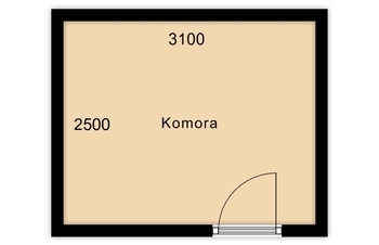 Půdorys komory  - Prodej bytu 2+kk v osobním vlastnictví 49 m², Čím