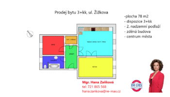 plánek - Prodej bytu 3+kk v osobním vlastnictví 78 m², České Budějovice