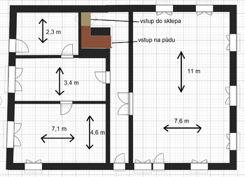 Zakresleny jsou pouze nosné stěny - Prodej domu 215 m², Mašťov
