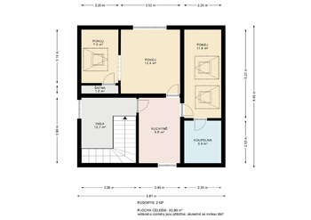 Půdorys 2.NP - Prodej domu 125 m², Praha 9 - Dolní Počernice