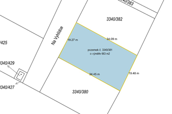 orientační rozměry pozemku - Prodej pozemku 663 m², České Budějovice