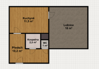Půdorys - Prodej bytu 1+1 v osobním vlastnictví 46 m², Habrovany