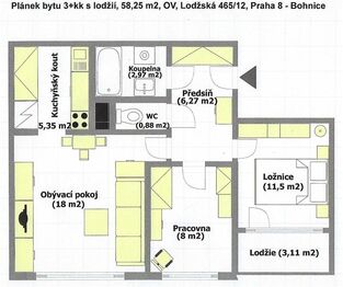 3. Plánek bytu - Pronájem v osobním vlastnictví, Praha 8 - Bohnice