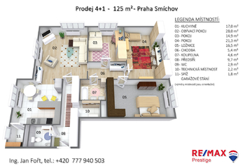 Prodej bytu 4+1 v osobním vlastnictví 124 m², Praha 5 - Smíchov