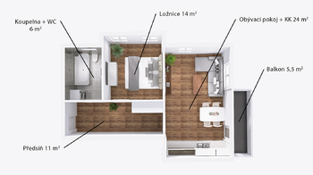 Prodej bytu 2+kk v družstevním vlastnictví 62 m², Lavičky