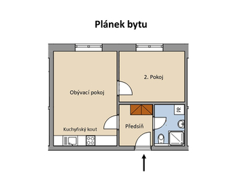 Plánek bytu - Pronájem bytu 2+kk v osobním vlastnictví 42 m², Praha 8 - Ďáblice
