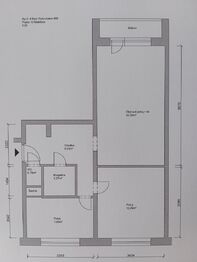 Půdorys - Pronájem bytu 2+kk v osobním vlastnictví 51 m², Praha 10 - Malešice