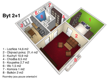 půdorys - Prodej bytu 2+1 v osobním vlastnictví 59 m², Turnov 