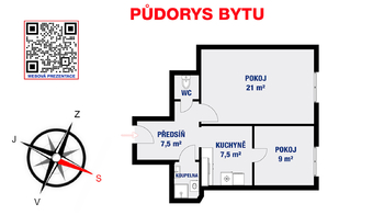 Půdorys - Prodej bytu 2+1 v osobním vlastnictví 48 m², Praha 2 - Vinohrady