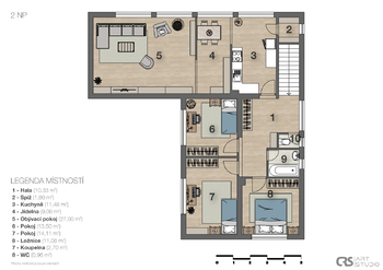 půdorys obytné patro - Prodej domu 102 m², Dubá