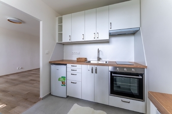 kuchyňská linka se spotřebiči - Pronájem bytu 1+1 v osobním vlastnictví 35 m², Praha 8 - Kobylisy