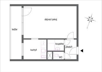 půdorys - Pronájem bytu 1+1 v osobním vlastnictví 35 m², Praha 8 - Kobylisy