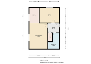 Půdorys - Prodej bytu 2+kk v osobním vlastnictví 54 m², Praha 9 - Horní Počernice