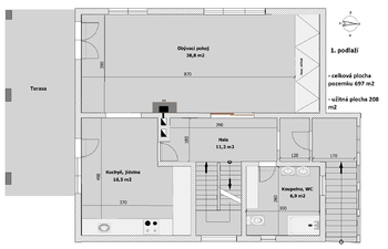 orientační půdorys 1. podlaží - Prodej domu 208 m², Přední Výtoň