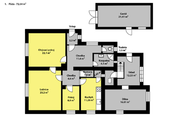 Orientační půdorys přízemí  - Prodej domu 91 m², Nová Ves I