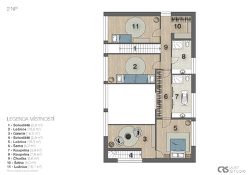 Půdorys 2. NP - Prodej domu 241 m², Sluštice