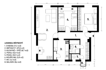 půdorys - Prodej bytu 3+1 v osobním vlastnictví 82 m², Praha 8 - Kobylisy