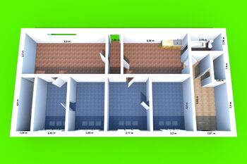 3D dispozice domu. Rozměry jsou přibližné, nejedná se o technický výkres. - Prodej domu 100 m², Rybníček