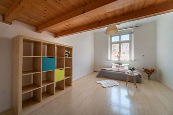 Pokoj se spacím patrem - Pronájem bytu 1+1 v osobním vlastnictví 43 m², Praha 7 - Holešovice