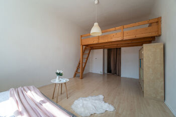 Pokoj se spacím patrem - Pronájem bytu 1+1 v osobním vlastnictví 43 m², Praha 7 - Holešovice