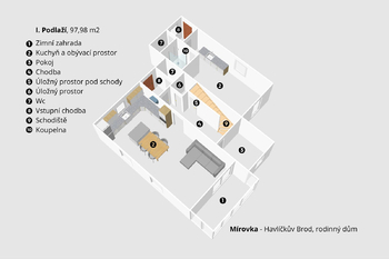 rozložení 1. NP ... - Prodej domu 178 m², Havlíčkův Brod