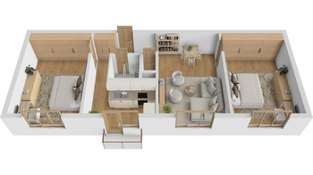 Půdorys bytu 3+1 - Prodej bytu 3+1 v osobním vlastnictví 74 m², Hradec Králové