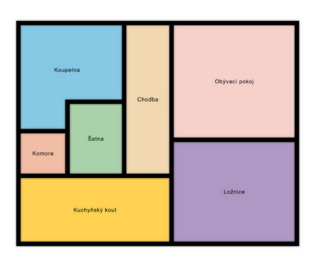 Orientační půdorys bytu - Prodej bytu 2+1 v osobním vlastnictví 56 m², Písek