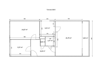 půdorys - Pronájem bytu 3+1 v osobním vlastnictví 70 m², Praha 5 - Radlice
