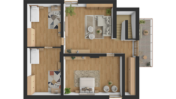Půdorys obytného podkroví a půdy - Prodej domu 261 m², Kostelec nad Orlicí