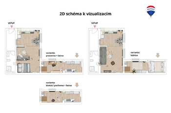 DISPOZIČNÍ řešení - varianty - Prodej bytu 2+kk v osobním vlastnictví 56 m², Brno